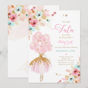 Baby shower van roze en mint-Floral-Ballerina Kaart