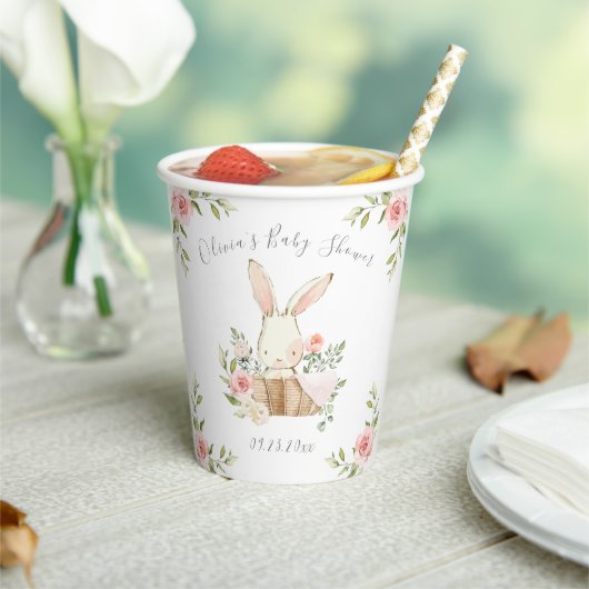 Baby shower van roze Floral Bunny Rabbit Papieren Bekers (Insitu)