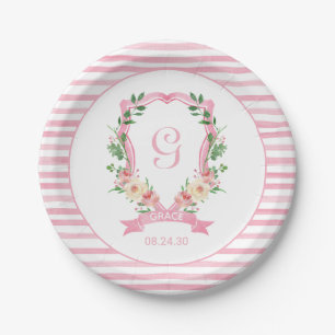 Baby shower van roze Floral Crest Bord