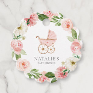Baby shower van roze Floral Girl Bedankjes Labels