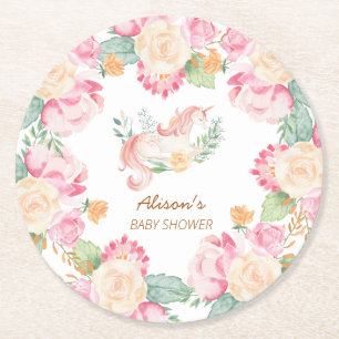 Baby shower van roze geelorn Floral Ronde Kartonnen Onderzetter
