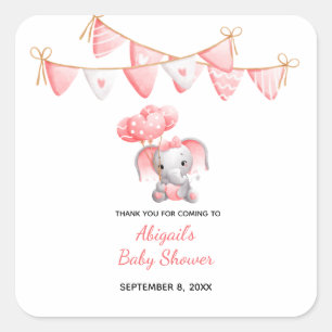 Baby shower van roze olifantenballonnen vierkante sticker
