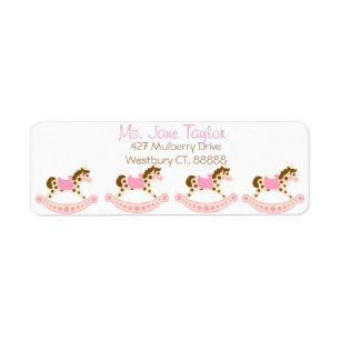 Baby shower van roze Rocking Horse Etiket