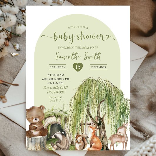 Baby shower van Sage Green Woodland Animals Kaart
