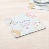 baby shower van schattig dier donuteert monogram vierkante kartonnen onderzetter (Schuin)