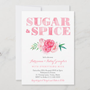 Baby shower van suiker en specerijen, roze waterve kaart