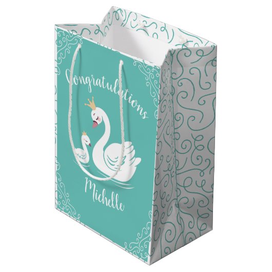  Baby shower van Swan Medium Cadeauzakje (Achterkant Gekanteld)