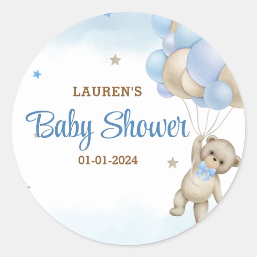 Baby shower van Teddy Bear Blue-ballonnen Ronde Sticker (Voorkant)