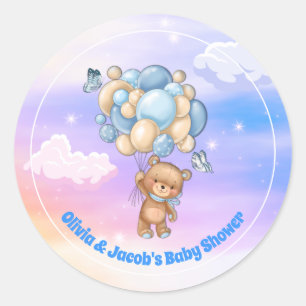 Baby shower van Teddy Bear Blue-ballonnen Ronde Sticker