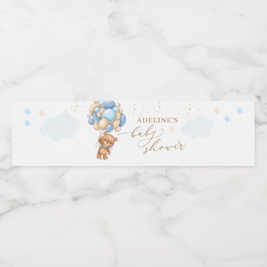 Baby shower van Teddy Bear Blue-ballonnen Waterfles Etiket (Enkel label)