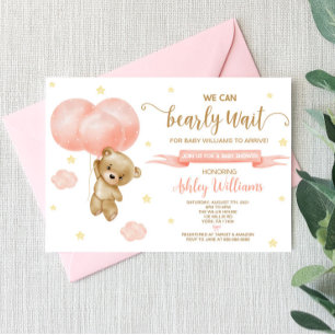 Baby shower van Teddy Bear en Roze Balloons Kaart