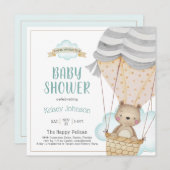 Baby shower van Teddy Bear Hot Air Kaart (Voorkant / Achterkant)