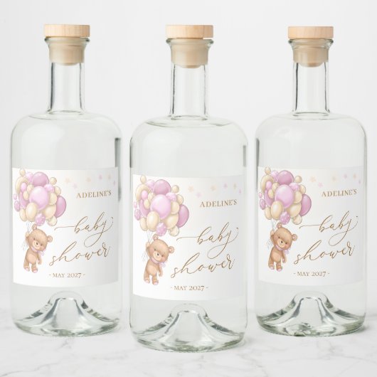 Baby shower van Teddy Bear Pink-ballonnen Likeurfles Etiket (Flessen)
