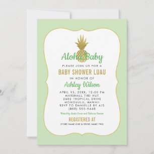 Baby shower van Tropisch Groen Goud Pineappel Luau Kaart