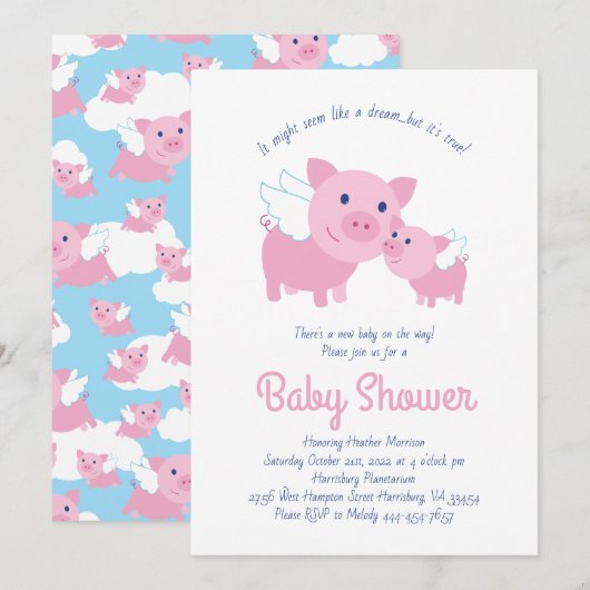 Baby shower van vliegende vliegende varkens kaart (Voorkant / Achterkant)