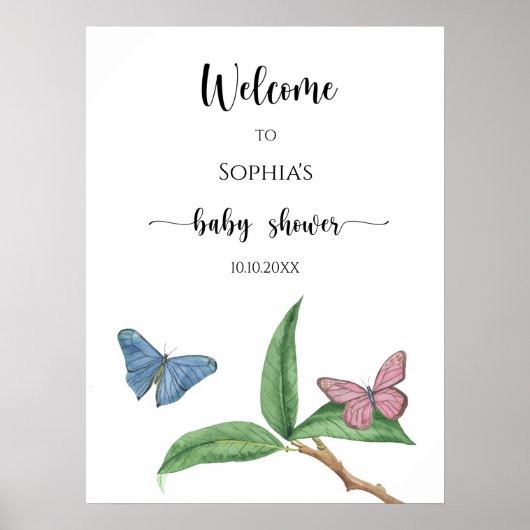Baby shower van vlinder poster (Voorkant)