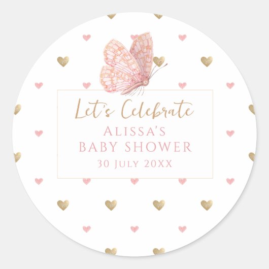 Baby shower van vlinder ronde sticker (Voorkant)