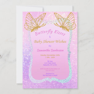 Baby shower van vlinder Roze en goudvlinder Kiss Kaart