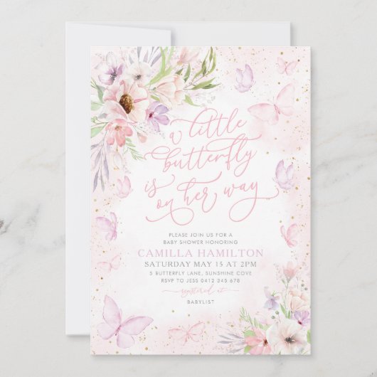 Baby shower van vlinder Roze vlinder Kaart (Voorkant)