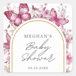 Baby shower van vlinder vierkante sticker