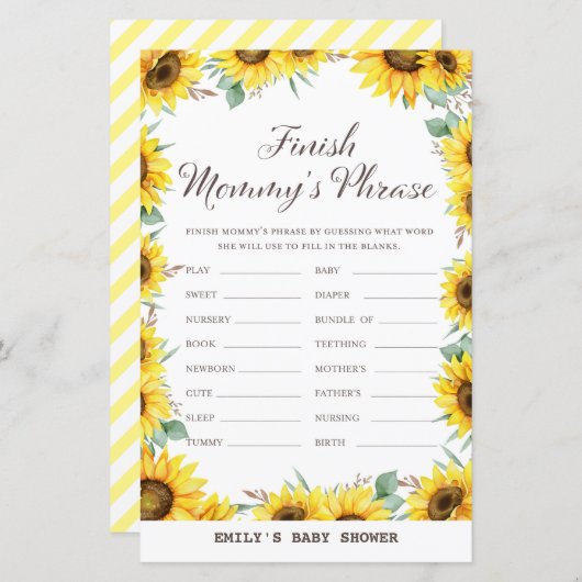 Baby shower van voorjaarszonnebloem, AFGEDRUKT (Voorkant / Achterkant)