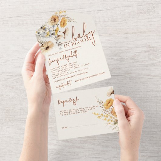 Baby shower van wilde bloemen all in one uitnodiging (Afscheurbaar)