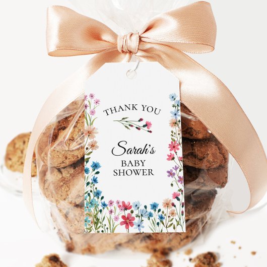 Baby shower van wilde bloemen cadeaulabel