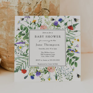 Baby shower van wilde bloemen en honingbijen kaart