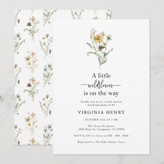 Baby shower van wilde bloemen kaart (Voorkant / Achterkant)