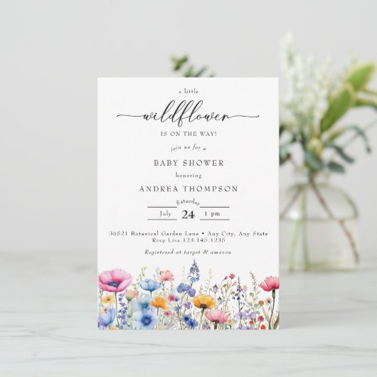 Baby shower van wilde bloemen kaart (Staand voorkant)