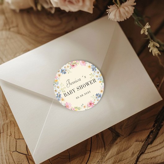 Baby shower van wilde bloemen ronde sticker