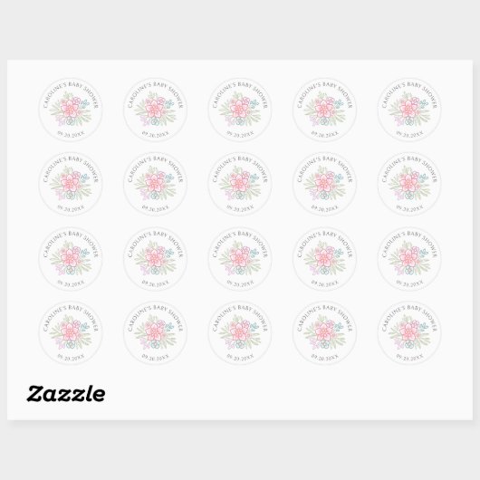 Baby shower van wilde bloemen ronde sticker (Vel)