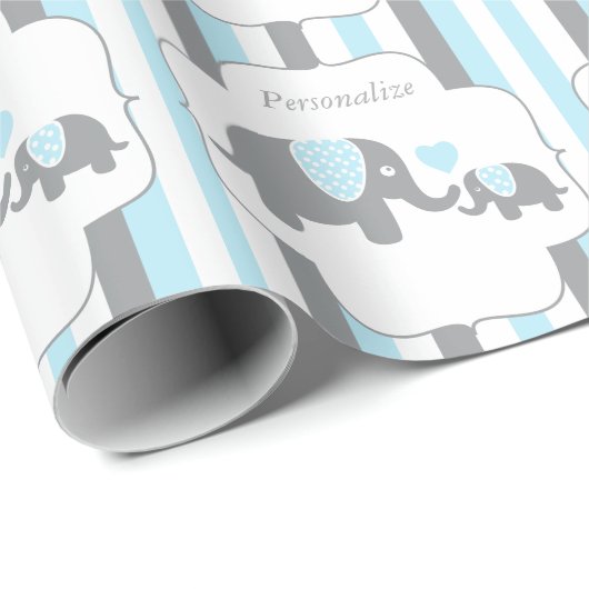 Baby shower van witte, blauwe en grijze stripjes cadeaupapier (Rol Hoek)