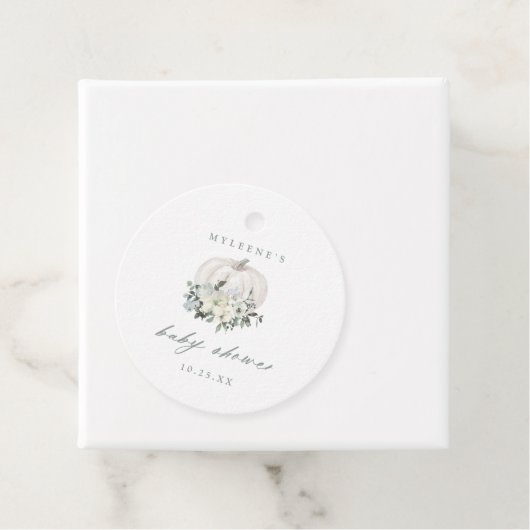 Baby shower van witte en grijze pompoen bedankjes labels (In situ)