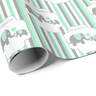 Baby shower van witte, grijze en groene stripeslan cadeaupapier