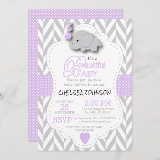 Baby shower van witte grijze olifant 🐘 kaart (Voorkant / Achterkant)