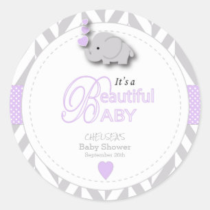 Baby shower van witte grijze olifant ronde sticker
