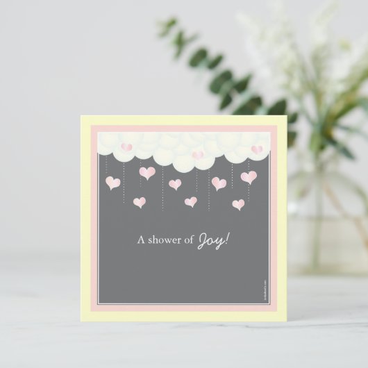 Baby shower van wolken en hart voor meisjesuitnodi kaart (Staand voorkant)
