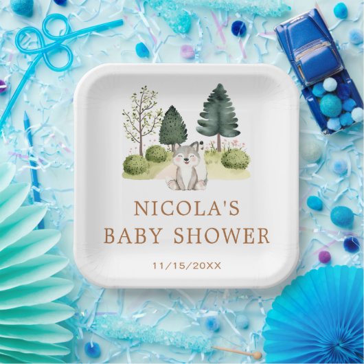 Baby shower van Woodland Wolf Papieren Bordje (Feest)
