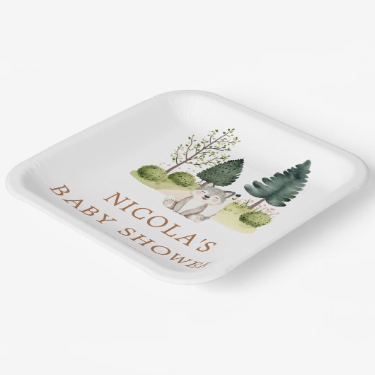 Baby shower van Woodland Wolf Papieren Bordje (Gebogen)