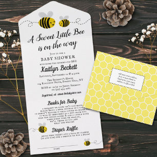Baby shower van zoete kleine honingbijen all in one uitnodiging