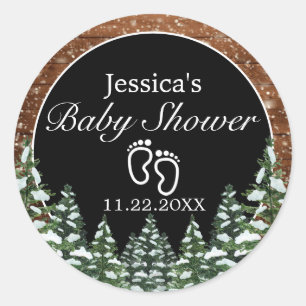 Baby shower van zwarte neushout en bospine ronde sticker