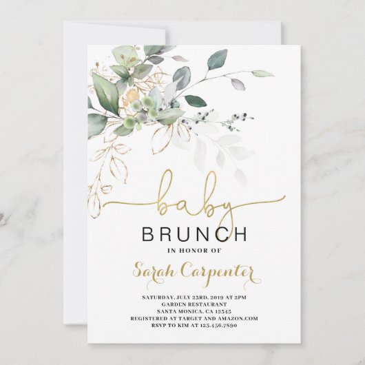 Baby shower verdoyant Brunch invitation (Devant)