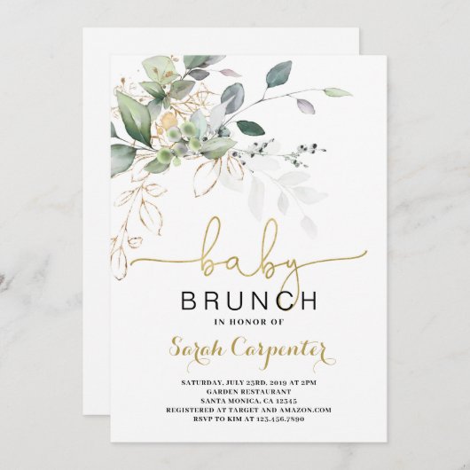 Baby shower verdoyant Brunch invitation (Devant / Derrière)