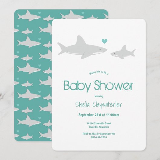 Baby shower vert animal de requin mou Invitation (Devant / Derrière)