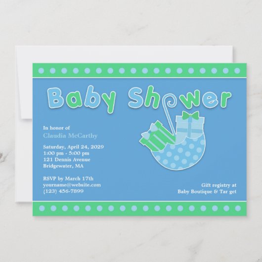 Baby shower Vert Bleu Plat Invitation (Devant)