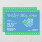 Baby shower Vert Bleu Plat Invitation (Devant / Derrière)