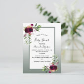 Baby shower vert bordeaux floraux invitation (Debout devant)