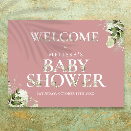 Baby shower vert Dusty Rose rose  Affiche de bienv