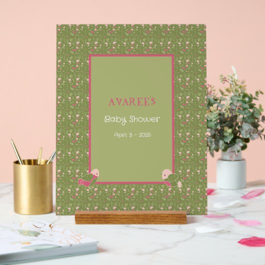 Baby shower vert et rose aux oiseaux mignons (Mariage)